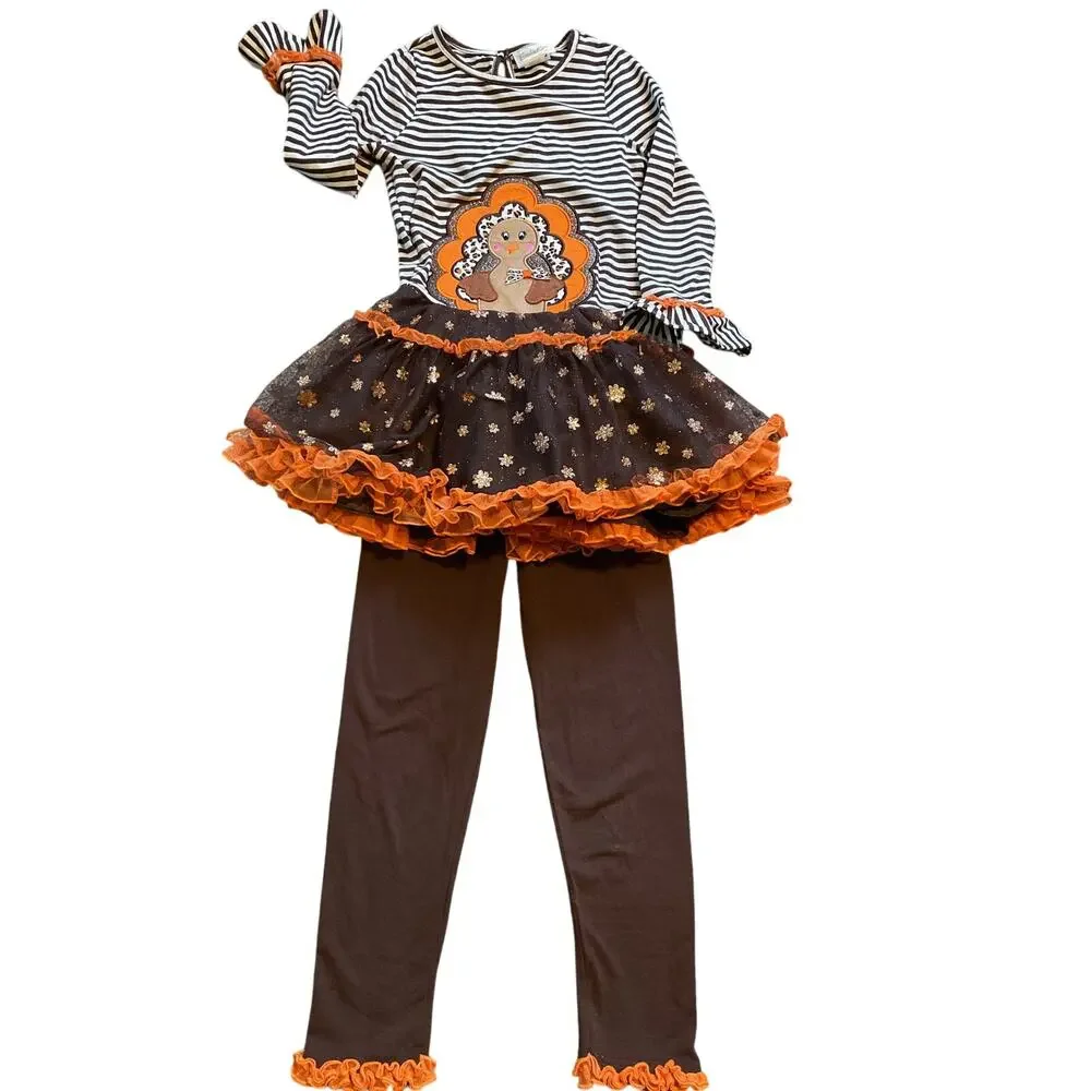 Emily Rose Girls Thanksgiving Outfit. Dress with Leggings. Size 8